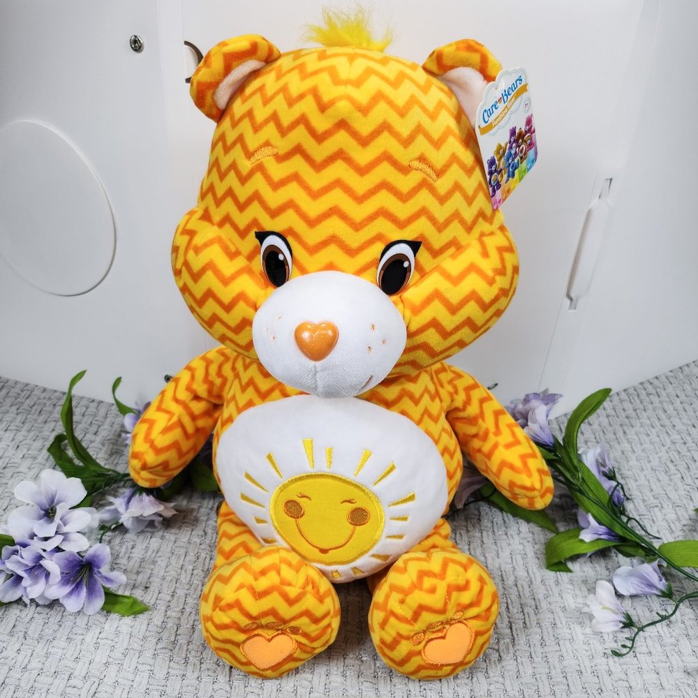 Care Bears Funshine Bear Plush Yellow Zig Zag Chevron Stuffed Toy NWT 2015 20”